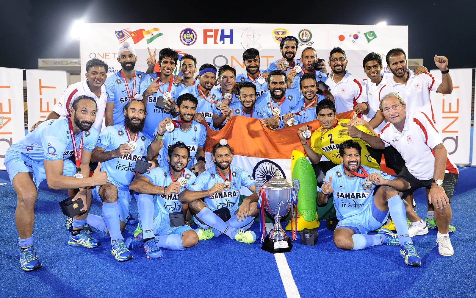 The Indian team celebrate after emerging as champions of the QNET Asian Champions Trophy 2016.